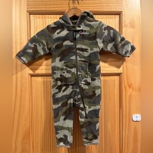Cabela's Baby One Piece Bunting Fleece Green Camo Hooded Zip Up Jumper Warm